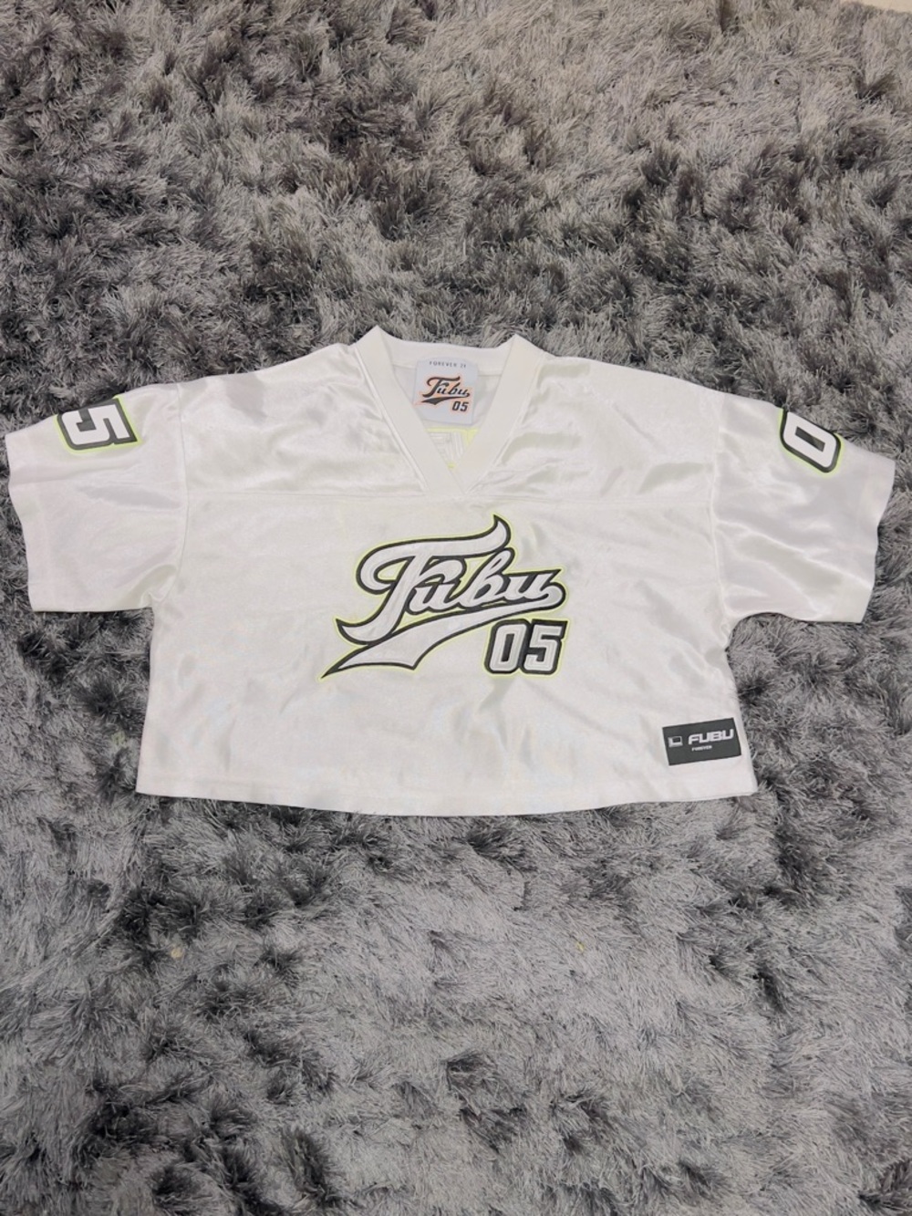 Forever 21 x FUBU White Cropped Football Jersey Size S